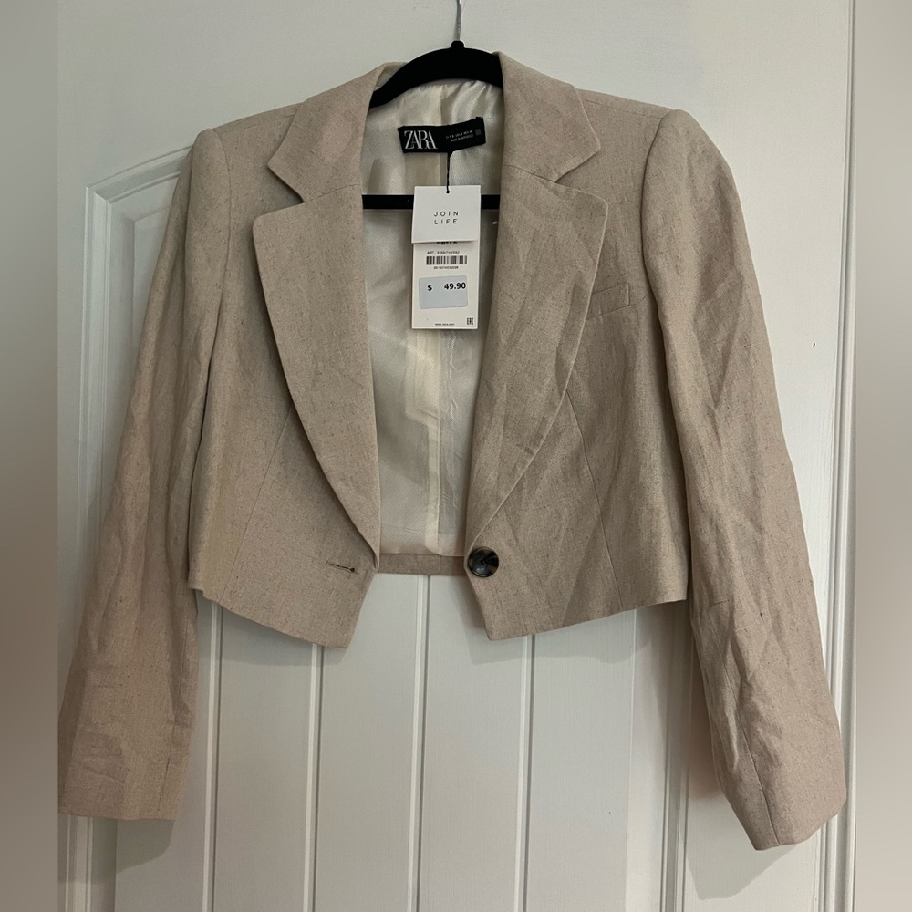 Zara Mini Cropped Linen Blazer